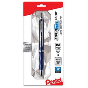 pentel® energel™ alloy premium liquid gel pen, medium point, 0.7 mm, navy/silver barrel, black ink