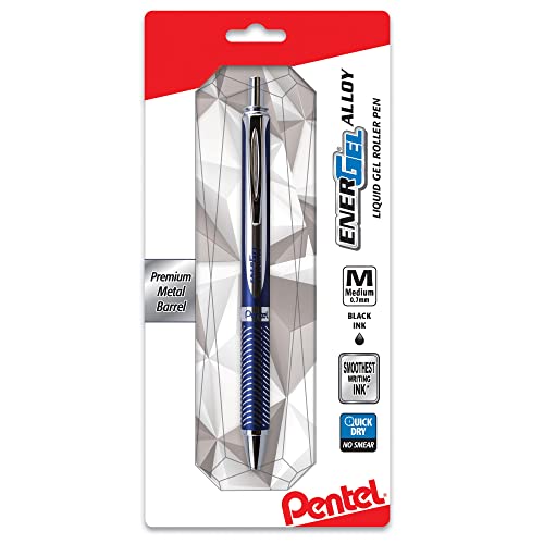 Pentel® EnerGel™ Alloy Premium Liquid Gel Pen, Medium Point, 0.7 mm, Navy/Silver Barrel, Black Ink