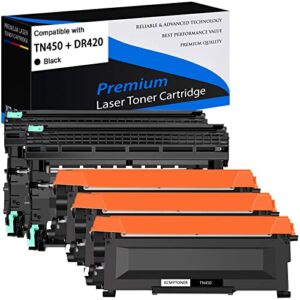 kcmytoner 3 pack tn450 high yield black toner cartridge + 2 pack dr420 drum unit replacement compatible for brother mfc-7860dw mfc-7360n hl-2280dw hl-2270dw hl-2240 dcp-7065dn intellifax 2840 printer