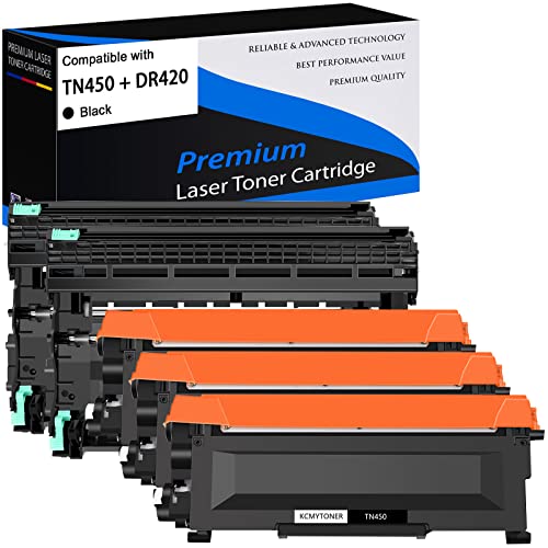 KCMYTONER 3 Pack TN450 High Yield Black Toner Cartridge + 2 Pack DR420 Drum Unit Replacement Compatible for Brother MFC-7860dw MFC-7360n HL-2280dw HL-2270dw HL-2240 DCP-7065dn Intellifax 2840 Printer