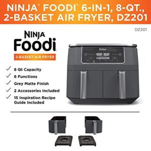 Ninja DZ201 Foodi 6-in-1 2-Basket Air Fryer with DualZone Technology, 8-Quart Capacity, and a Dark Grey Stainless Finish (Dark Grey Stainless) (Renewed)