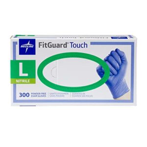 medline fitguard touch nitrile exam gloves, disposable, powder-free, cobalt blue, large, box of 300