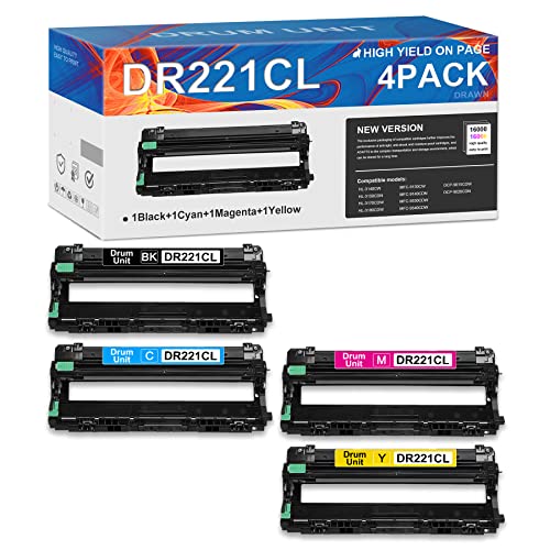 DR221CL Drum: DRA Compatible DR-221 DR221 Drum Unit Replacement for Brother MFC-9130CW 9140CDN 9330CDW 9340CDW DCP-9015CDW 9020CDN Printer Black, Cyan, Magenta, Yellow, 4-Pack