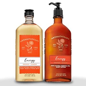 bath & body works aromatherapy energy – orange + ginger body lotion, 6.5 fl oz + body wash & foam bath, 10 fl oz