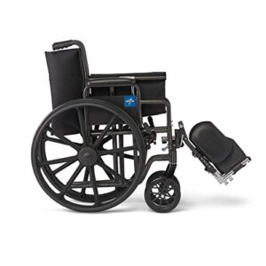 Medline Durable Steel Wheelchair with Flip-Back Desk-Length Arms, Elevated Leg Rests, 20-Inch Wide Seat, 300-Ib weight capacity, Black