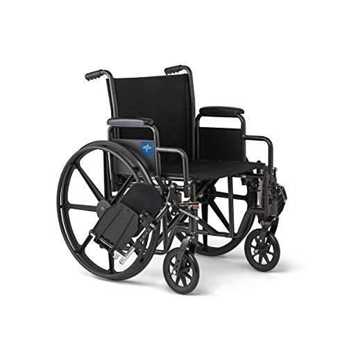 Medline Durable Steel Wheelchair with Flip-Back Desk-Length Arms, Elevated Leg Rests, 20-Inch Wide Seat, 300-Ib weight capacity, Black