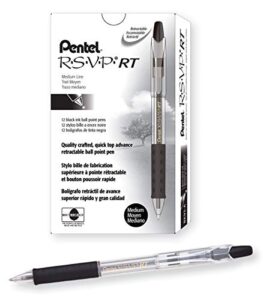 pentel r.s.v.p. rt retractable ballpoint pen, 1.0mm tip, black ink, box of 12 (bk93-a)