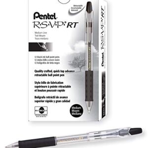 Pentel R.S.V.P. RT Retractable Ballpoint Pen, 1.0mm Tip, Black Ink, Box of 12 (BK93-A)