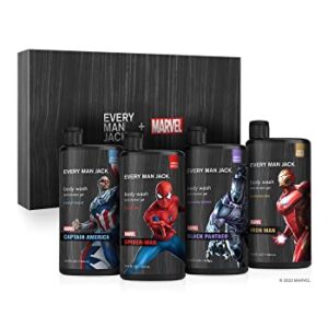 Every Man Jack Marvel Collectors Box Body Wash Gift Set - Perfect for Every Guy & Marvel-Lover - Includes Four Full-Sized Body Washes with Clean Ingredients & Incredible Scents - Marvel-Inspired Fresh Air, Winter Mint, Crimson Oak, and Wakanda Herbs Fragr