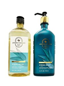bath & body works aromatherapy stress relief eucalyptus tea body lotion, body wash and foam bath with natural essential oils pack of 2