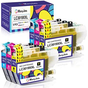 manyjets lc3019xxl compatible ink cartridge replacement for brother lc3019 lc3019xxl lc3017 work with brother mfc-j5330dw mfc-j6930dw mfc-j6530dw mfc-j5335dw mfc-j6730dw printer (2c,2m,2y,6-pack)