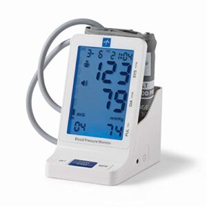 medline elite bedside talking automatic digital blood pressure monitor with universal upper arm cuff (fits arms 22-42 cm), ac adapter and batteries, alarm and extra large backlit display, mds5001