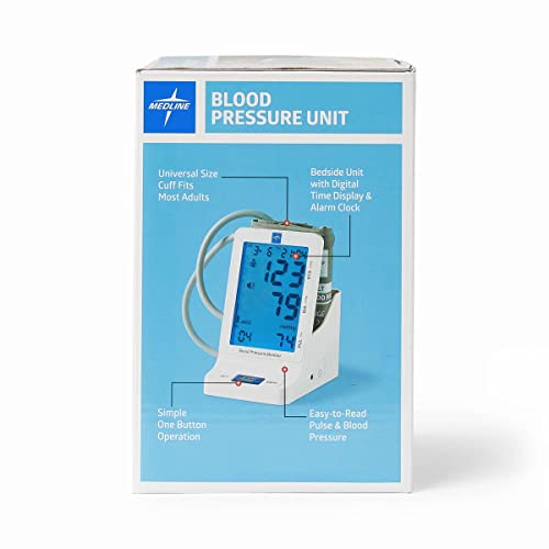 Medline Elite Bedside Talking Automatic Digital Blood Pressure Monitor with Universal Upper Arm Cuff (fits arms 22-42 cm), AC Adapter and Batteries, Alarm and Extra Large Backlit Display, MDS5001