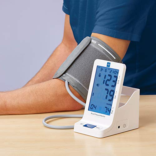 Medline Elite Bedside Talking Automatic Digital Blood Pressure Monitor with Universal Upper Arm Cuff (fits arms 22-42 cm), AC Adapter and Batteries, Alarm and Extra Large Backlit Display, MDS5001