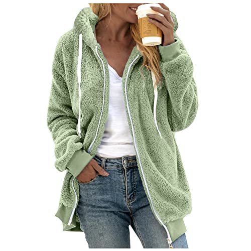 Winter Clothes for Women Plus Size, Coats for Women, Winter Jackets for Women Warm Lightweight Fleece Plush Zipper Hooded Jacket Comfy Coats Green