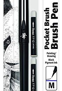 Pentel Arts Pocket Brush Pen, Includes 2 Black Ink Refills (GFKP3BPA)