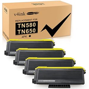 v4ink 4-pack compatible toner cartridge replacement for brother tn580 tn620 tn650 high-yield work with hl-5240 hl-5250 hl-5340 hl-5370 mfc-8460 mfc-8480 mfc-8680 mfc-8690 mfc-8860 mfc-8890 series