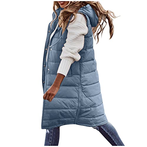 Winter Coats for Women Waterproof, Coats for Women, Oversized Vest for Women Outdoor Coats with Hood Long Puffer Vest Warm Jacket Blue