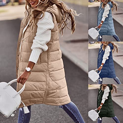 Winter Coats for Women Waterproof, Coats for Women, Oversized Vest for Women Outdoor Coats with Hood Long Puffer Vest Warm Jacket Blue