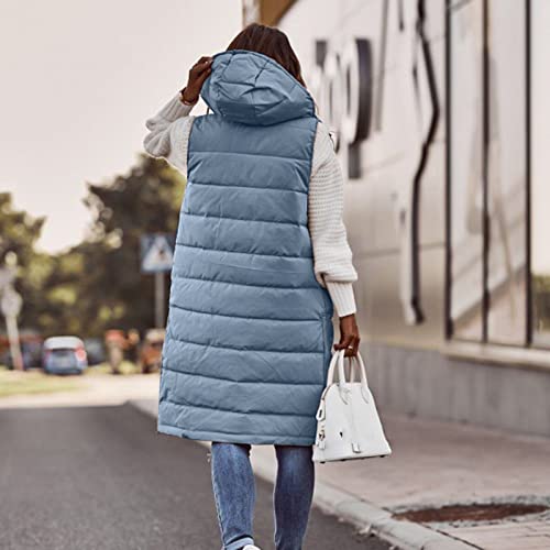 Winter Coats for Women Waterproof, Coats for Women, Oversized Vest for Women Outdoor Coats with Hood Long Puffer Vest Warm Jacket Blue