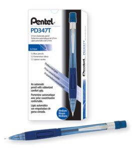 pentel quicker clicker automatic pencil, 0.7mm lead size, transparent blue barrel, box of 12 (pd347tc)