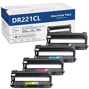 (17,000 pages) dr-221cl dr221cl drum unit set compatible replacement for brother dr221cl drum unit 4 pack dcp-9020cdn hl-3140cw mfc-9130cw 9140cdn printer, 1bk+1c+1m+1y (not include toner)
