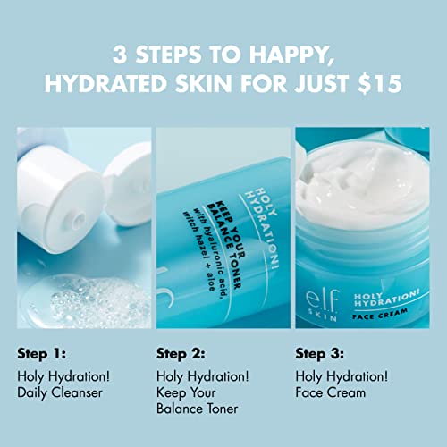 e.l.f. Skin Holy Hydration! The Essentials Mini Kit, Cleanser, Toner & Moisturizer for Hydrated & Balanced Skin, TSA-Friendly Sizes