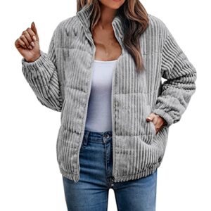 winter clothes for women plus size, coats for women, women fleece jacket winter bomber long sleeve faux sherpa fuzzy casual zip up coat pocket gray