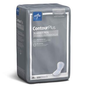 medline contourplus bladder control incontinence pads, moderate absorbency, 5.5″ x 10.5″, 28 count (pack of 12)