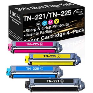 4-pack (bk+c+m+y) compatible tn-221 tn221 printer toner cartridge tn225 tn-225 tn221/225 used for brother mfc-9340cdw 9330cdw 9130cw hl-3170cw 3180cdw dcp-9020cdn, sold by etechwork