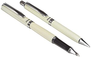 pentel libretto roller gel pen and pencil set with gift box, pen 0.7mm and pencil 0.5mm, cream barrels (k6a8w-a)