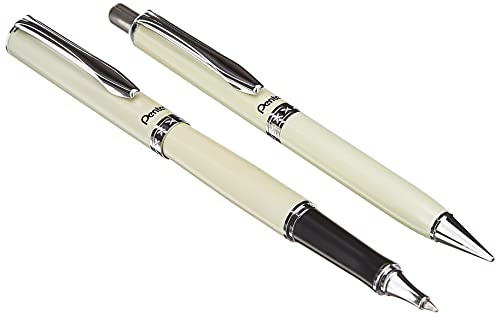 Pentel Libretto Roller Gel Pen and Pencil Set with Gift Box, Pen 0.7mm and Pencil 0.5mm, Cream Barrels (K6A8W-A)