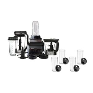 ninja professional plus kitchen system with auto iq 1400 wp 5 smoothies function, chopping and dough bundle with four 16-oz cups with sipping lids (2 items)
