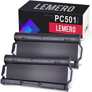 lemero 2 pack pc501 compatible with brother pc-501 pc 501 ppf print fax cartridge for brother fax 575 fax-575 printers