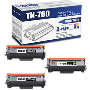 tn760 compatible tn-760 black high yield toner cartridge replacement for brother tn-760 dcp-l2550dw mfc-l2710dw hl-l2350dw hl-l2370dw hl-l2390dw toner.(3 pack)