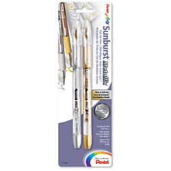 pentel sunburst metallic gel pen, medium line, permanent gold and silver ink, 2 pack (k908mbp2xz)