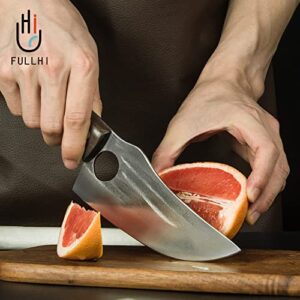 FULLHI 17pcs Butcher Chef Knife Set include sheath High Carbon Steel Cleaver Kitchen Knife Whole Tang Vegetable Cleaver Home BBQ Camping with Knife Bag