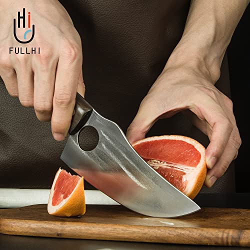 FULLHI 17pcs Butcher Chef Knife Set include sheath High Carbon Steel Cleaver Kitchen Knife Whole Tang Vegetable Cleaver Home BBQ Camping with Knife Bag