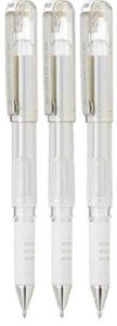 pentel white hybrid gel grip dx metallic gel pens broad 1mm tip nib 0.5mm line width gel ink k230-wo (pack of 3)