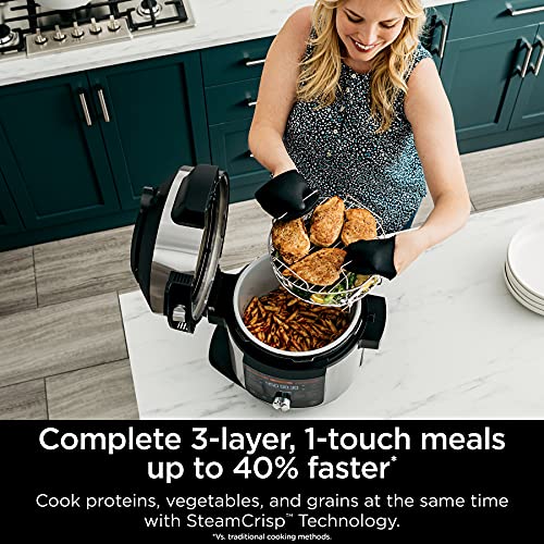 Ninja OL701 Foodi 14-in-1 SMART XL 8 Qt. Pressure Cooker Steam Fryer with SmartLid & Thermometer + Auto-Steam Release, that Air Fries, Proofs & More, 3-Layer Capacity, 5 Qt. Crisp Basket, Silver/Black