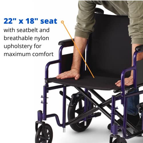 Medline Bariatric Transport Chair, 22" wide