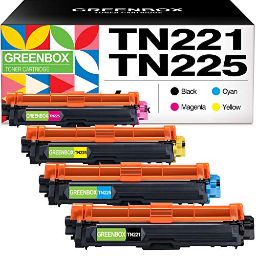 GREENBOX Remanufactured TN221 Toner Cartridge Replacement for Brother TN-221 TN225 TN-225 for MFC-9130CW HL-3170CDW HL-3140CW HL-3180CDW HL-3170CDW MFC-9330CDW Printer (2,500 Pages, KCMY, 4-Pack)