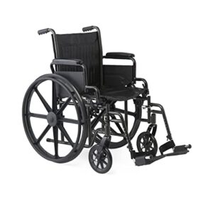 medline k1 basic vinyl wheelchair with swing-back desk-length arms and swing-away footrests, 18-inch wide seat