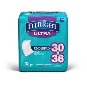 FitRight Heavy Absorbency Disposable Underpads, Super Absorbent Polymer and Fluff Core, 30" x 36", 100 Count