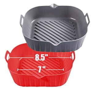 golden associate silicone liners square 8.5 inches 2 pcs, for air fryer basket, non-stick food-grade reusable silicone pot baking tray