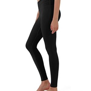 ODODOS Women's Cross Waist Yoga Leggings with Inner Pocket, Full Length Running Tights Sports Athletic Workout Legging Pants-Inseam 28", Black, Medium