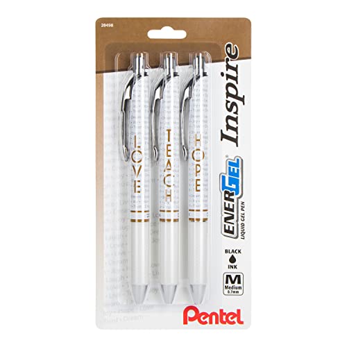 Pentel EnerGel Inspire Love/Teach/Hope, (0.7mm) Medium Line, Black Ink 3-pk