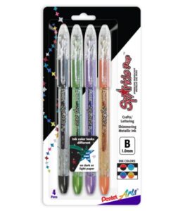 pentel arts sparkle pop shimmering metallic gel pen, (1.0mm) bold line, assorted iridescent ink colors, 4 pack
