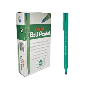 pentel r50 rollerball pen green barrel water-based 0.8mm tip 0.4mm line blue ref r50-c [pack of 12]