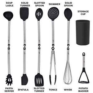 Kaluns 12 piece Stainless Steel and Silicone Kitchen Utensils set, black block holder - Non-stick and Heat resistant Cooking Supplies - New Chef's Spatula Tools Cookware Collection - Best Holiday